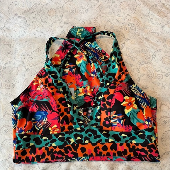 Red and Orange One Piece Swimsuit with‎ Plunging V-Neck - Picture 11 of 11